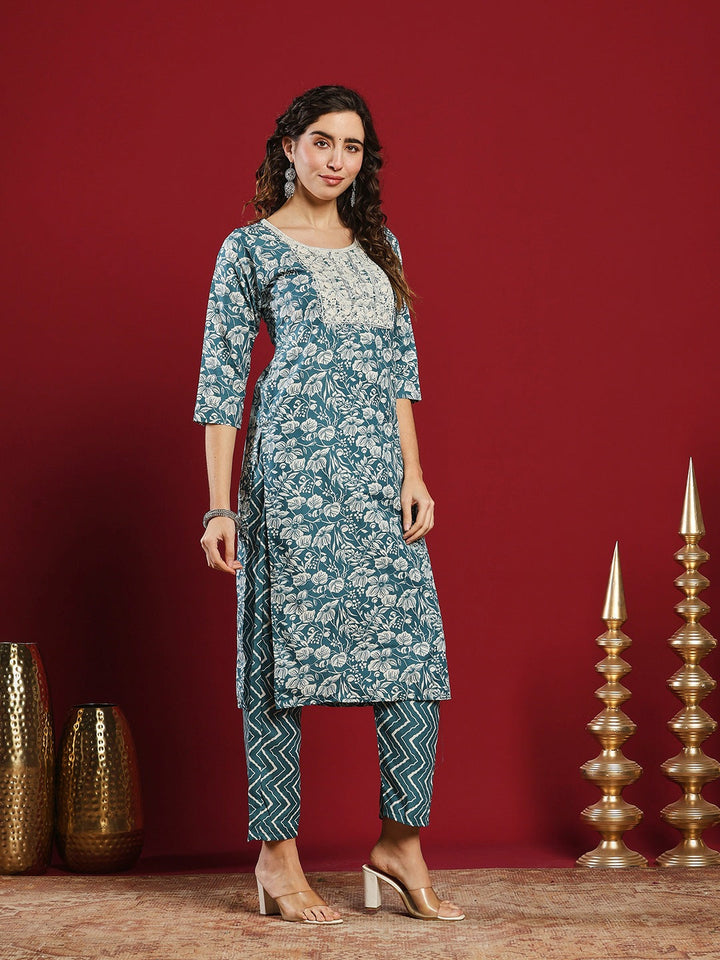Printed Cotton Kurta With Pant &amp; Dupatta