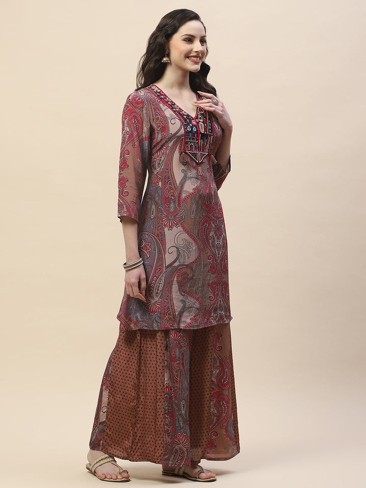 Neck Patti Crepe Kurta With Palazzo