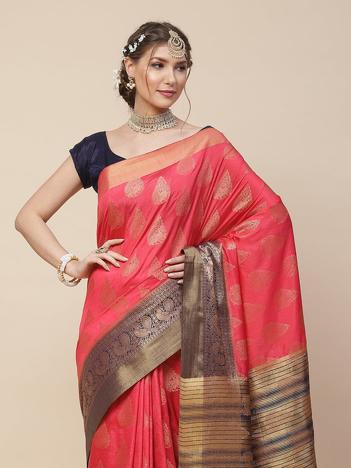 Zari Border Booti Art Handloom Woven Saree