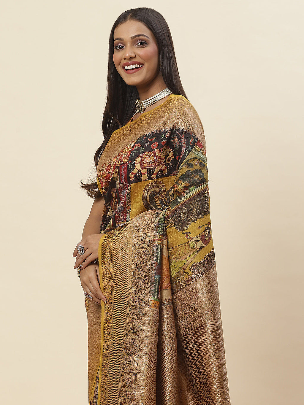 Digitally Floral Printed Tussar Saree