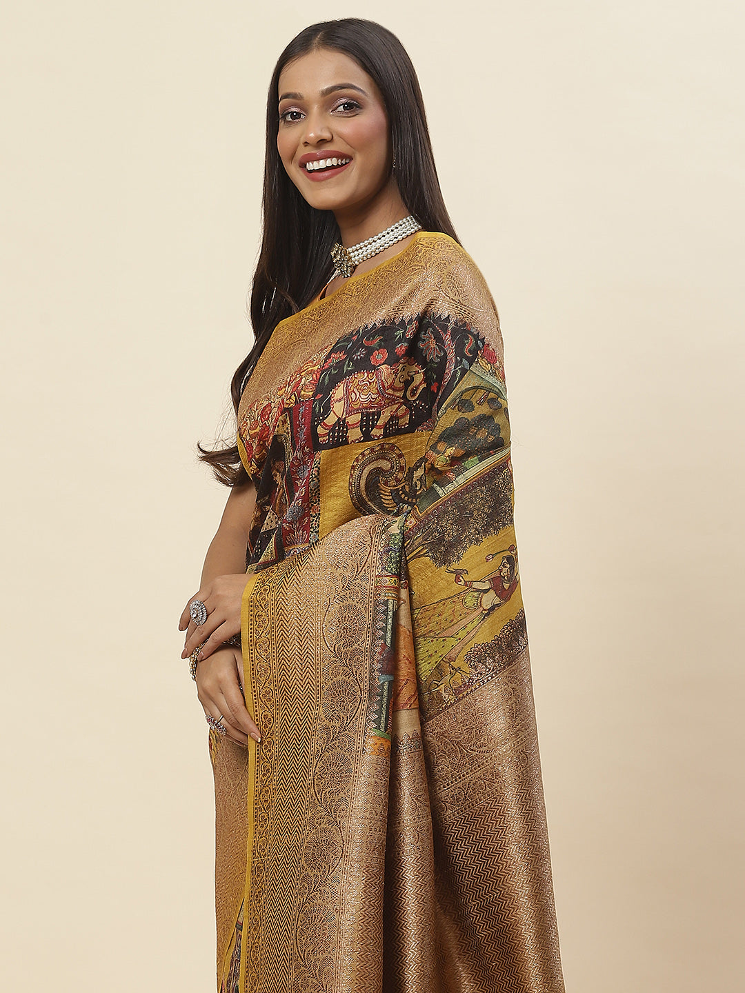 Digitally Floral Printed Tussar Saree