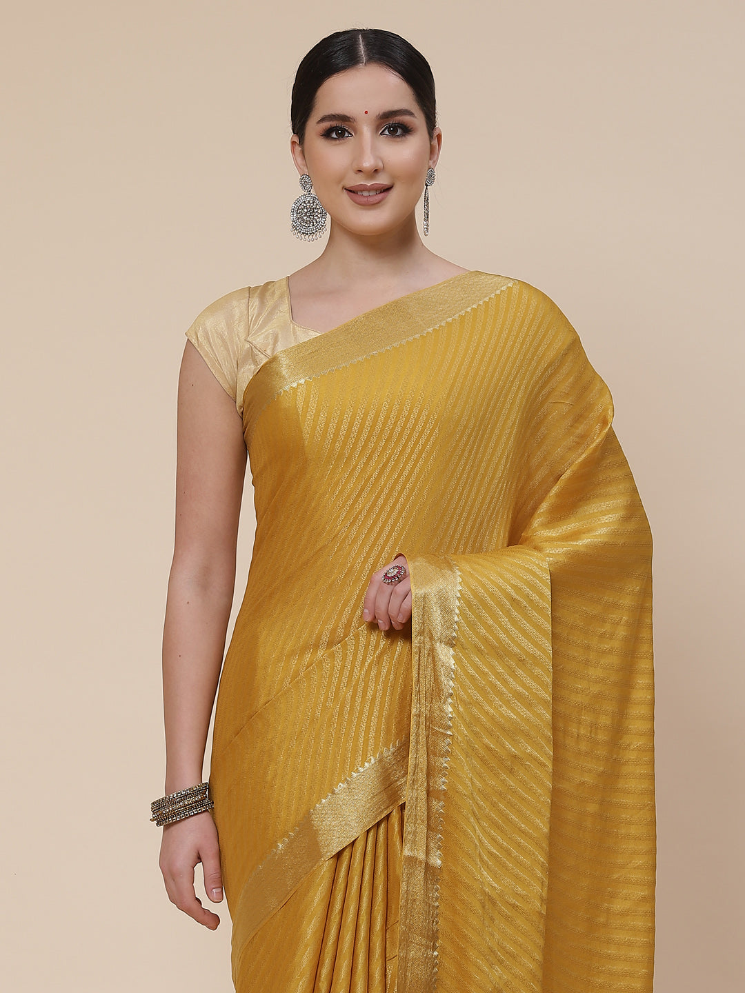 Striped Brocade Georgette Plain Saree