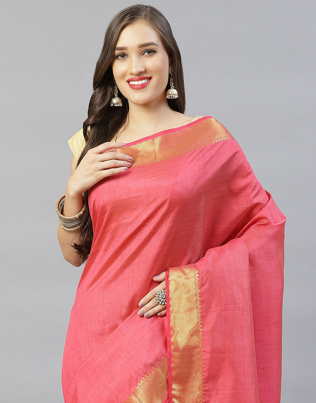 Plain Zari Border Art Handloom Woven Saree