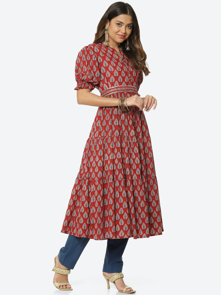 Floral Printed Cotton Anarkali Kurta