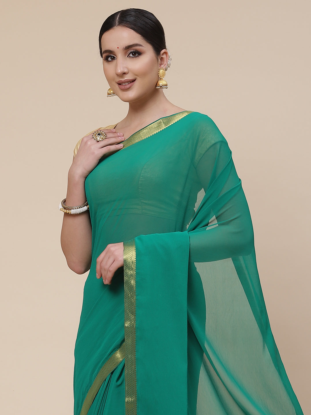 Piped Border Chiffon Plain Saree