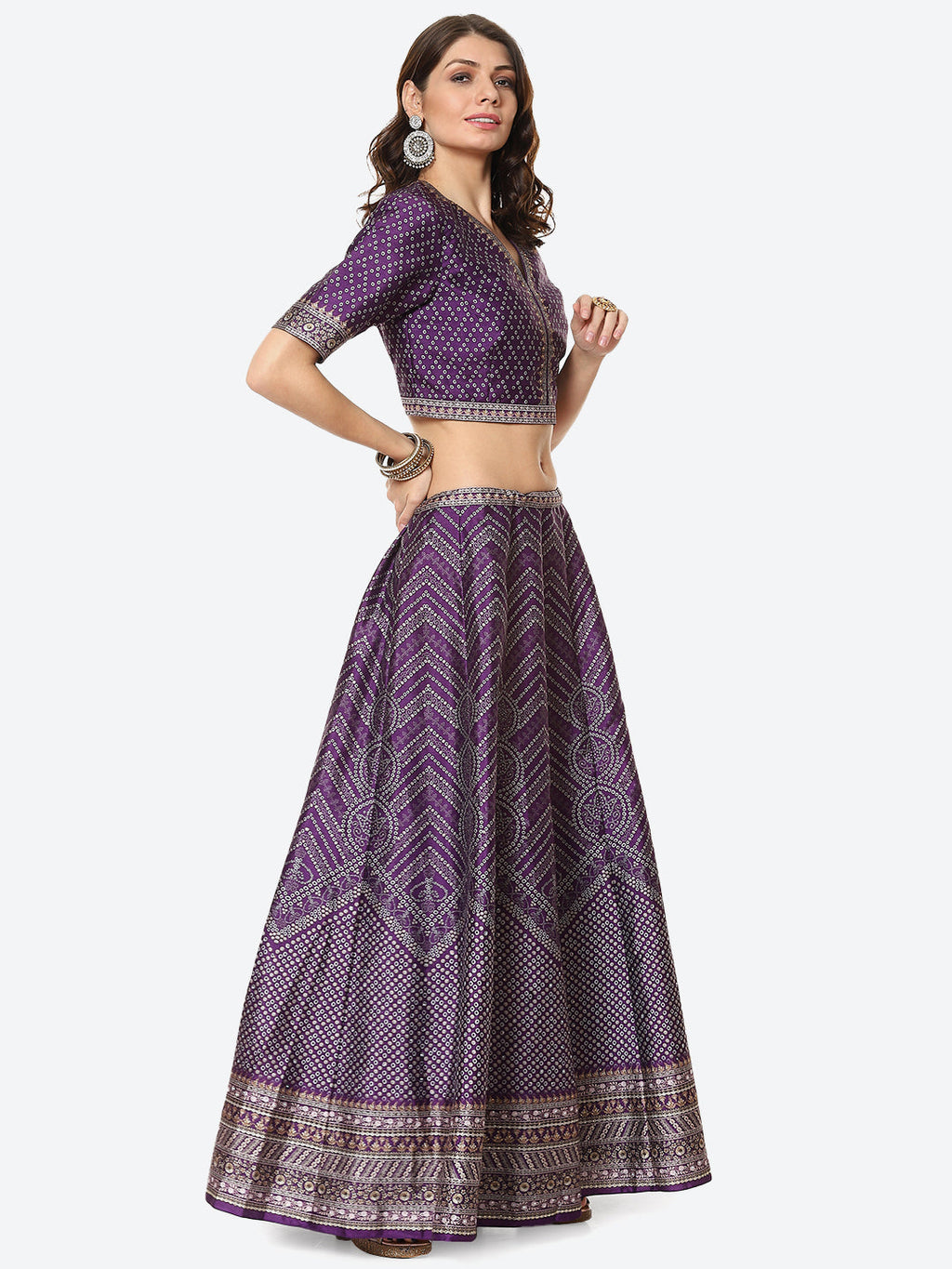 Printed Choli With Lehenga & Net Dupatta