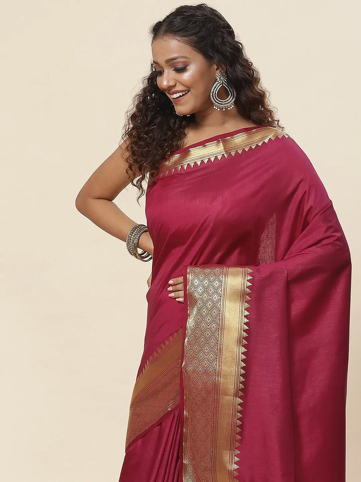 Plain Zari Border Handloom Woven Saree
