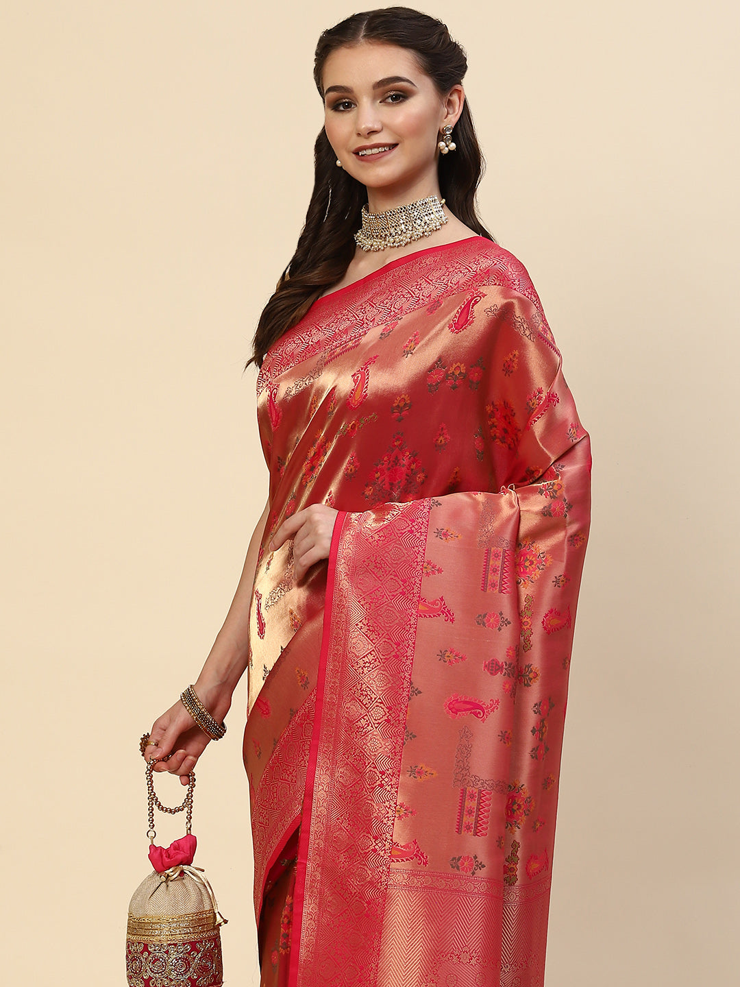 Floral Zari Jaal Handloom Woven Saree