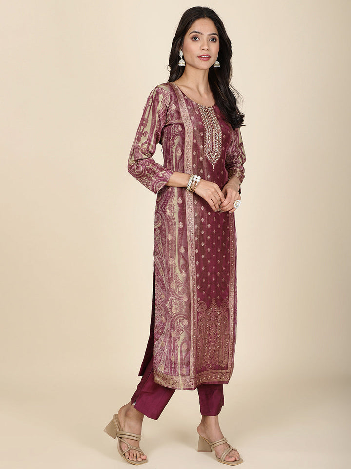 Neck Embroidery Tissue Kurta With Pants &amp; Dupatta