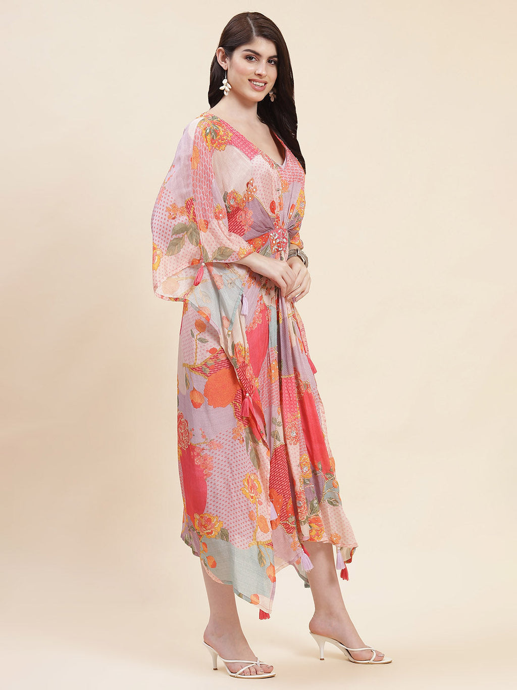 Floral Printed Kaftan Muslin Kurta With Inner