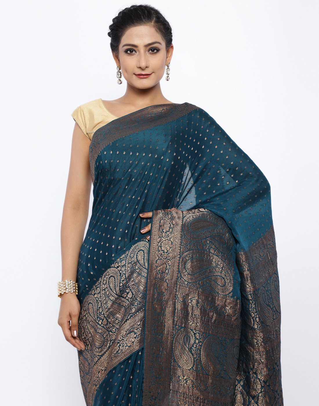 MBZ Meena Bazaar-Zari Border Booti Crepe Saree
