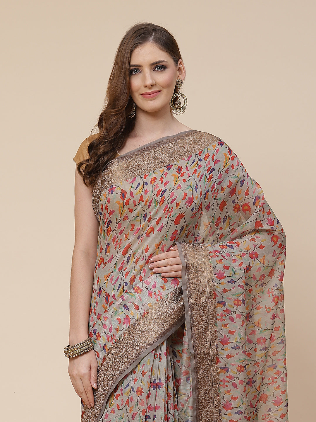 Printed Banarasi Border Pallu Cotton Saree