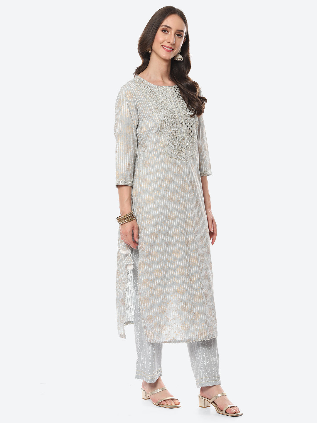 Resham Mirror Printed Cotton Kurta With Pant