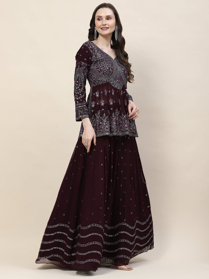 Sequin Zari Embroidered Georgette Choli With Lehenga &amp; Dupatta