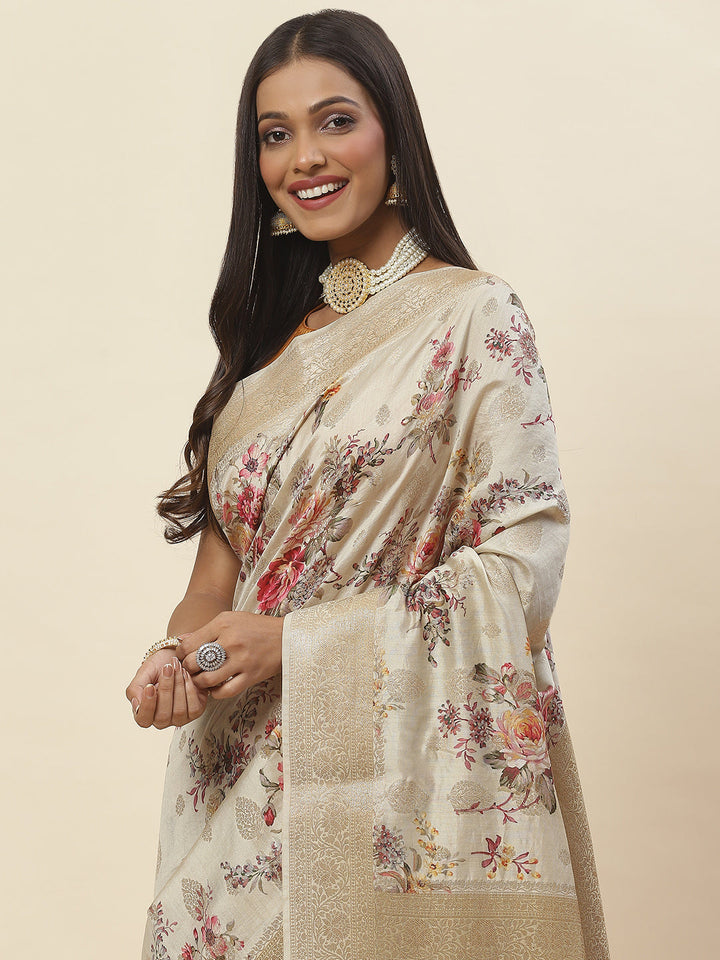Digital Floral Printed Tussar Saree