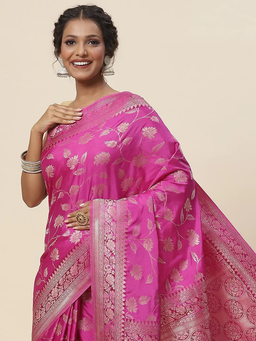 Floral Zari Jaal Handloom Woven Saree