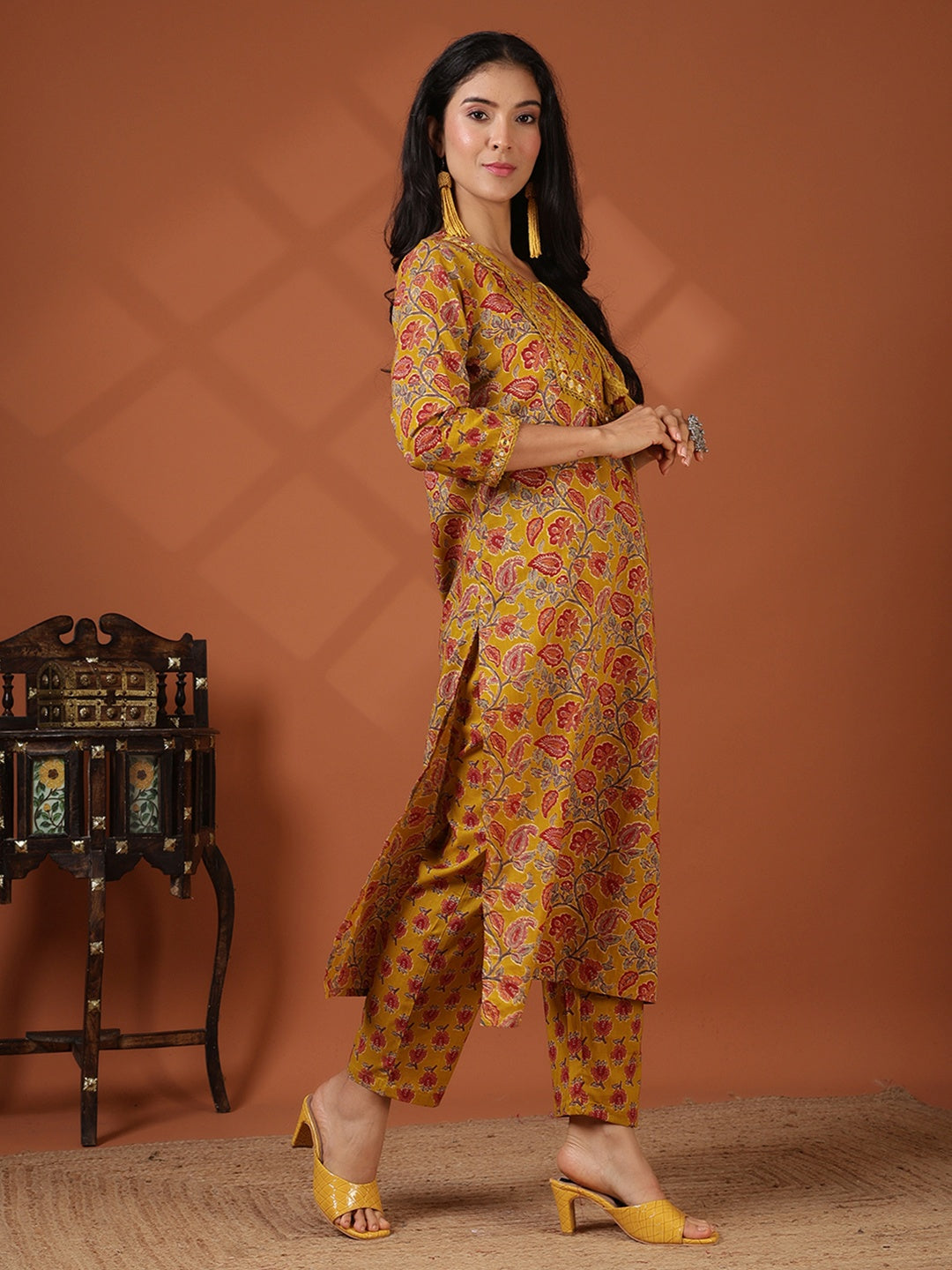 Printed Cotton Blend Kurta With Pant &amp; Dupatta