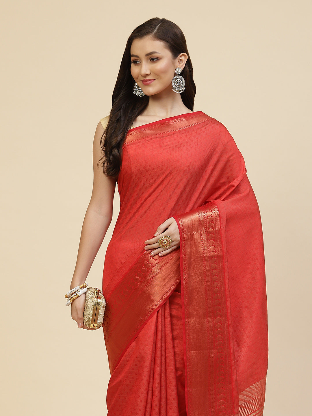 Zari Border Booti Tussar Woven Saree