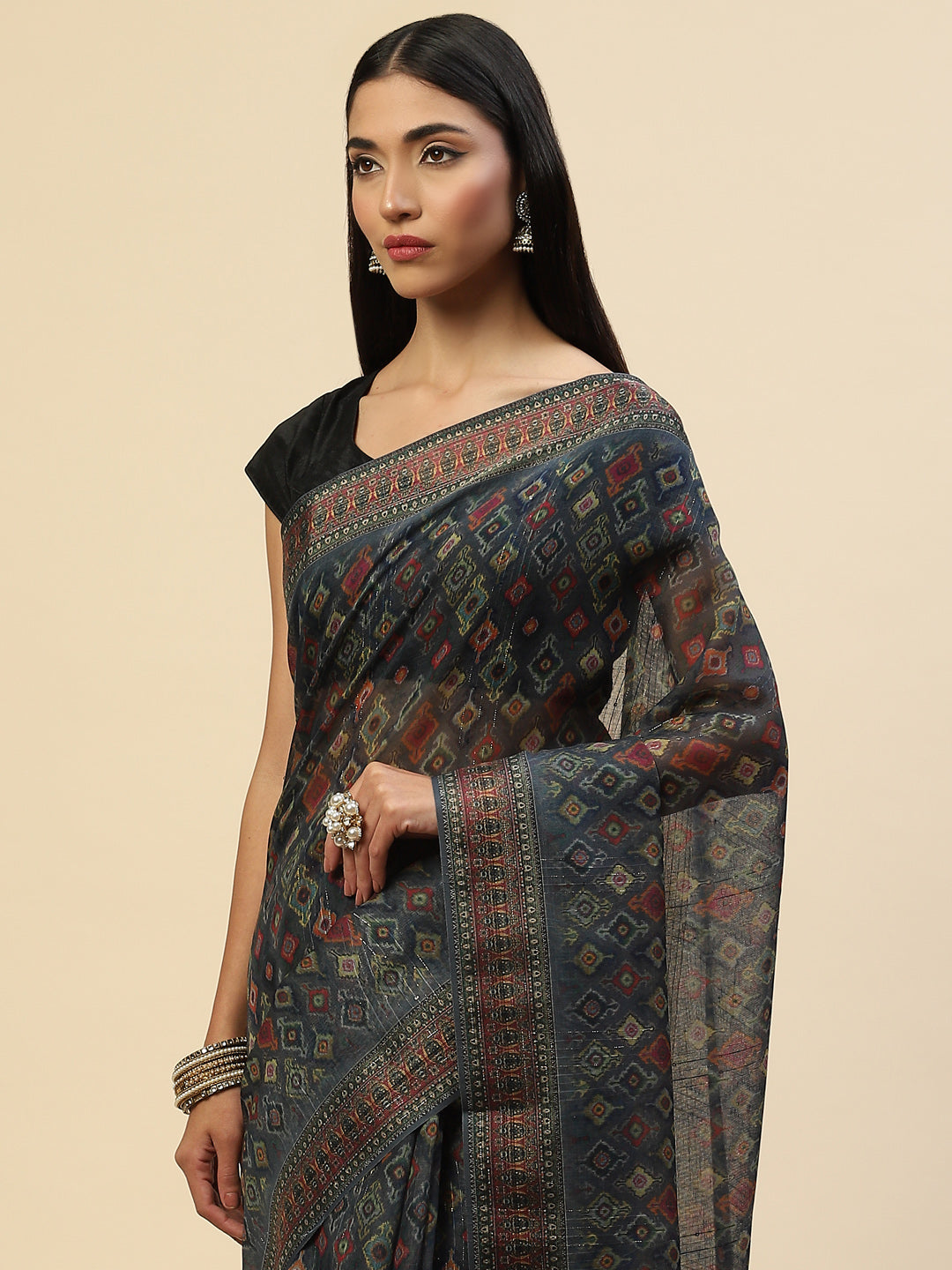 Digital Printed Sequin Cotton Saree