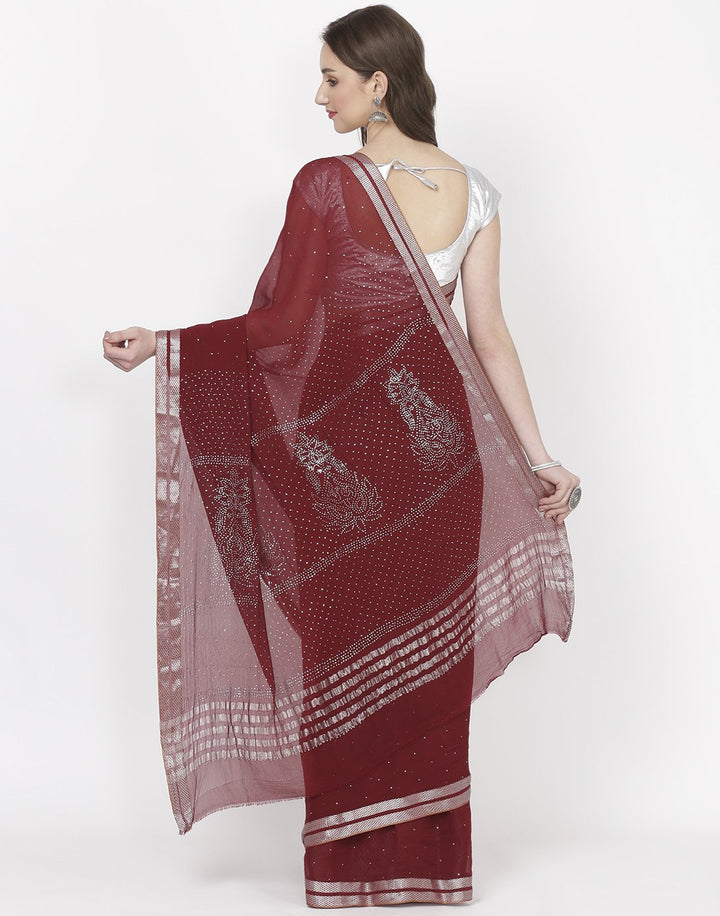 MBZ Meena Bazaar-Maroon Chiffon Saree
