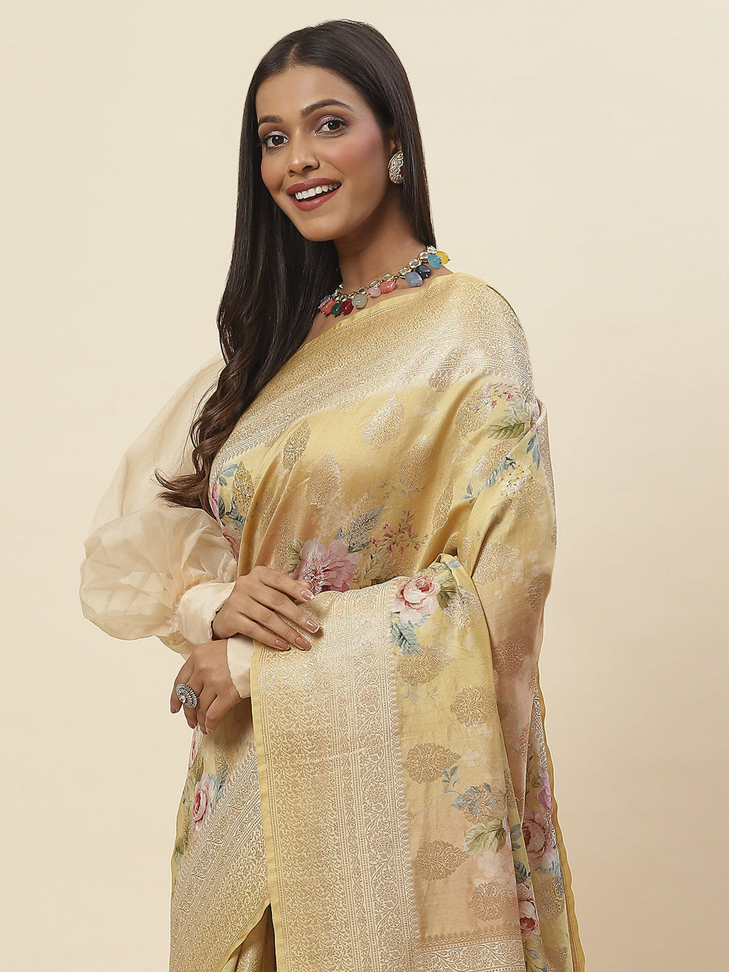 Digital Floral Printed Tussar Saree