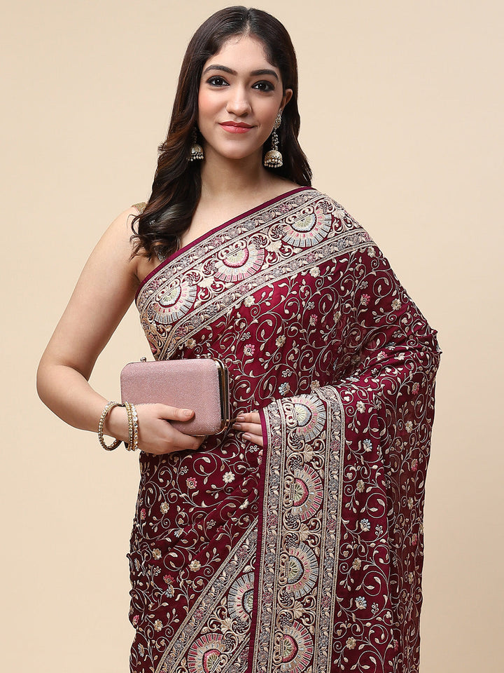 Resham Jaal Embroidered Organza Saree