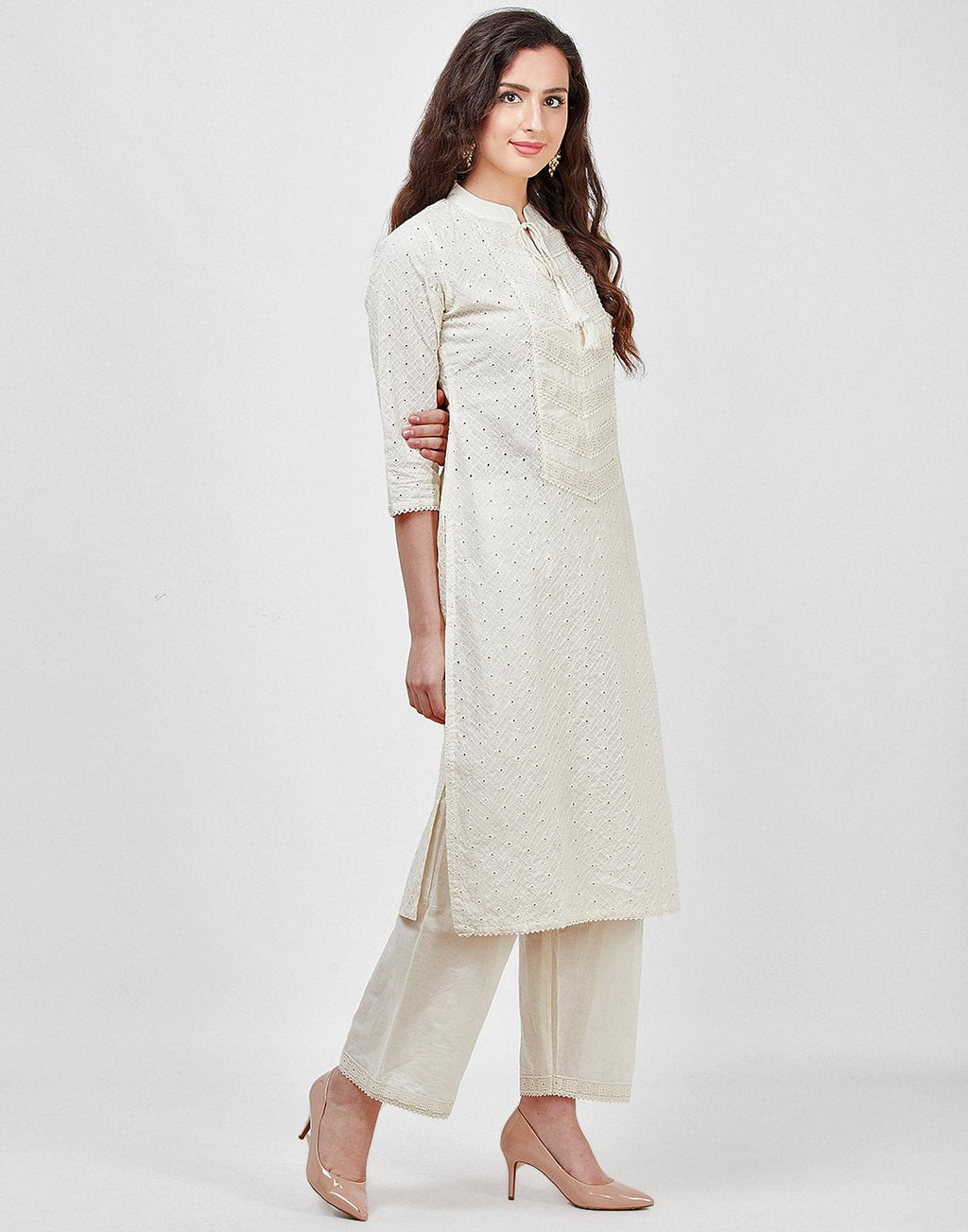 Cream Cotton Kurti with Palazzo