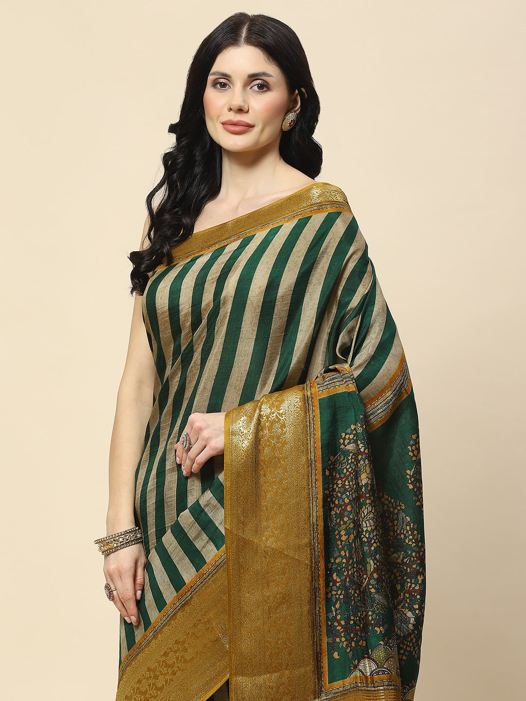 Zari Border Abstract Print Handloom Saree