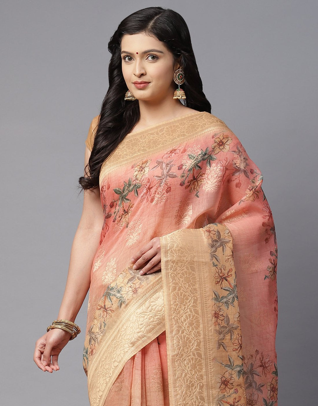 Printed Cotton Linen Saree