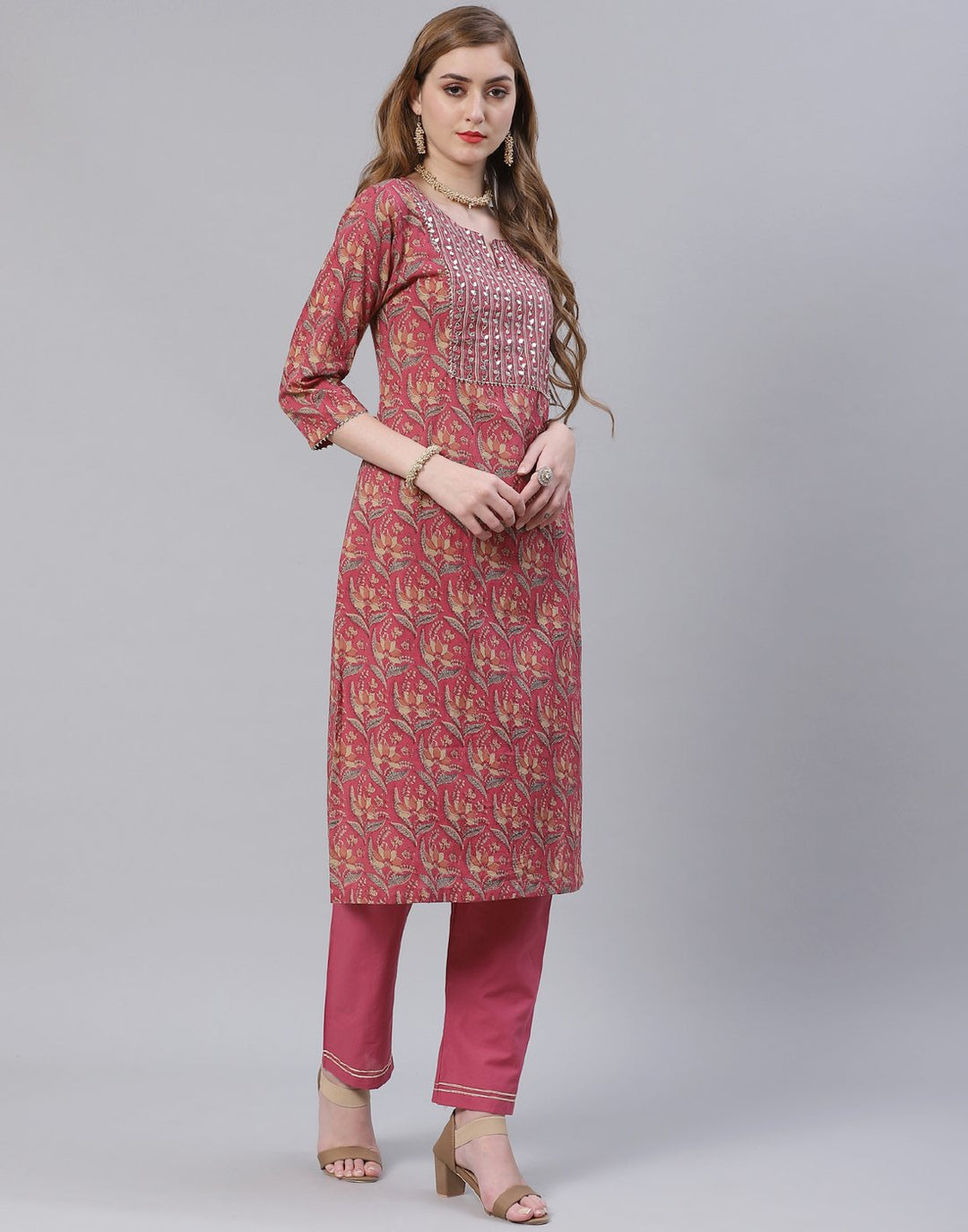 Printed Cotton Gota Trim Kurti Pant Set