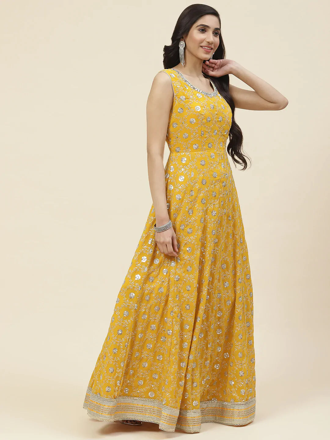 Sequin Embroidered Georgette Kurta With Dupatta