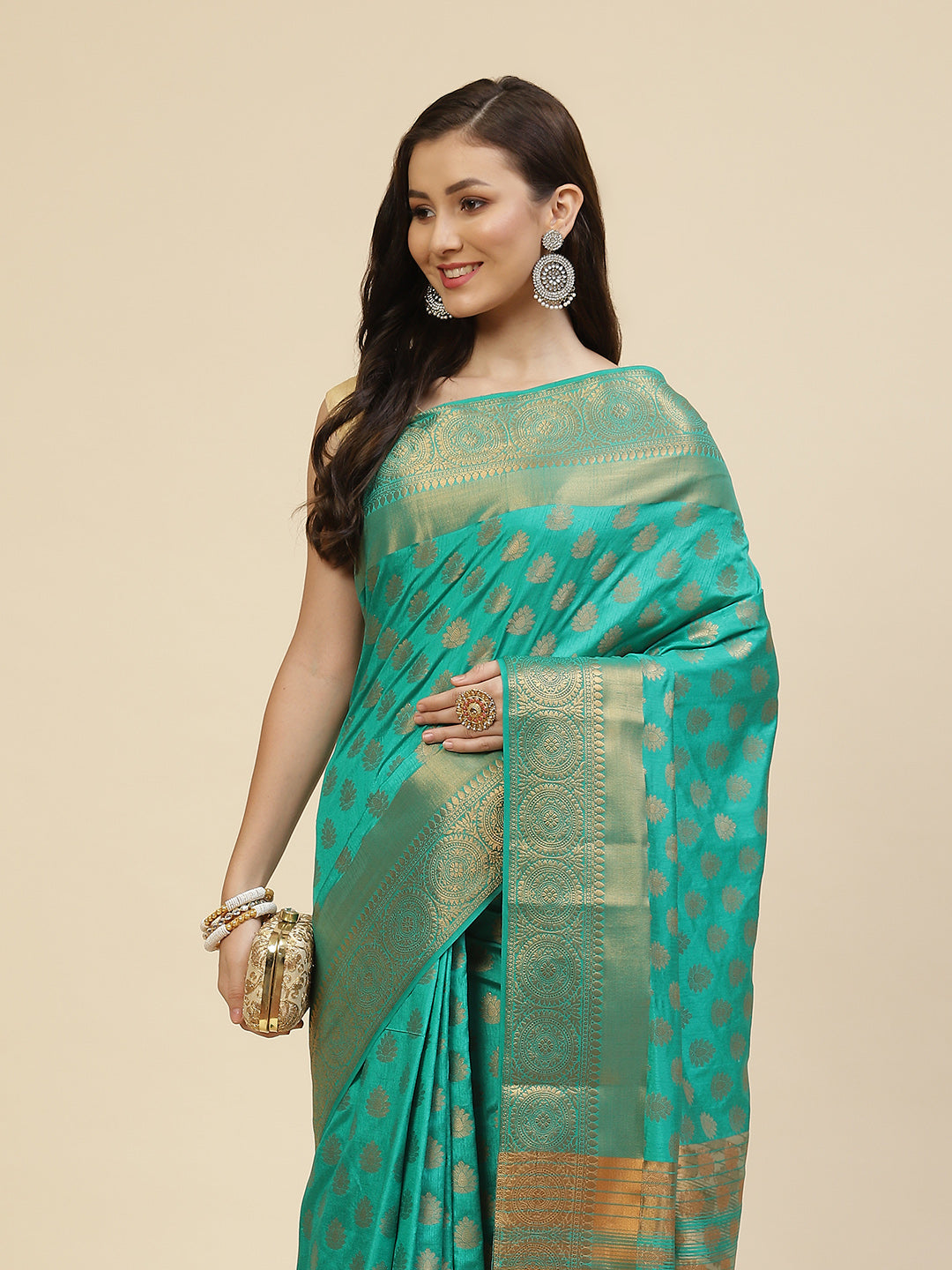Zari Border Booti Handloom Woven Saree