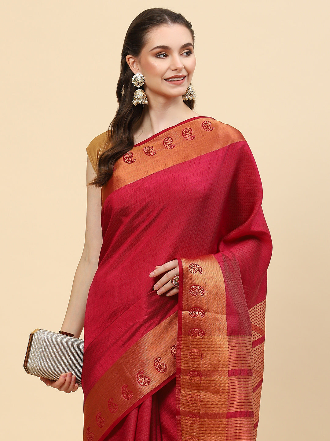 Plain Zari Border Handloom Woven Saree