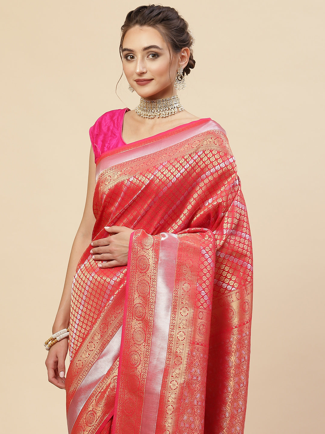 Zari Border Booti Cotton Woven Saree