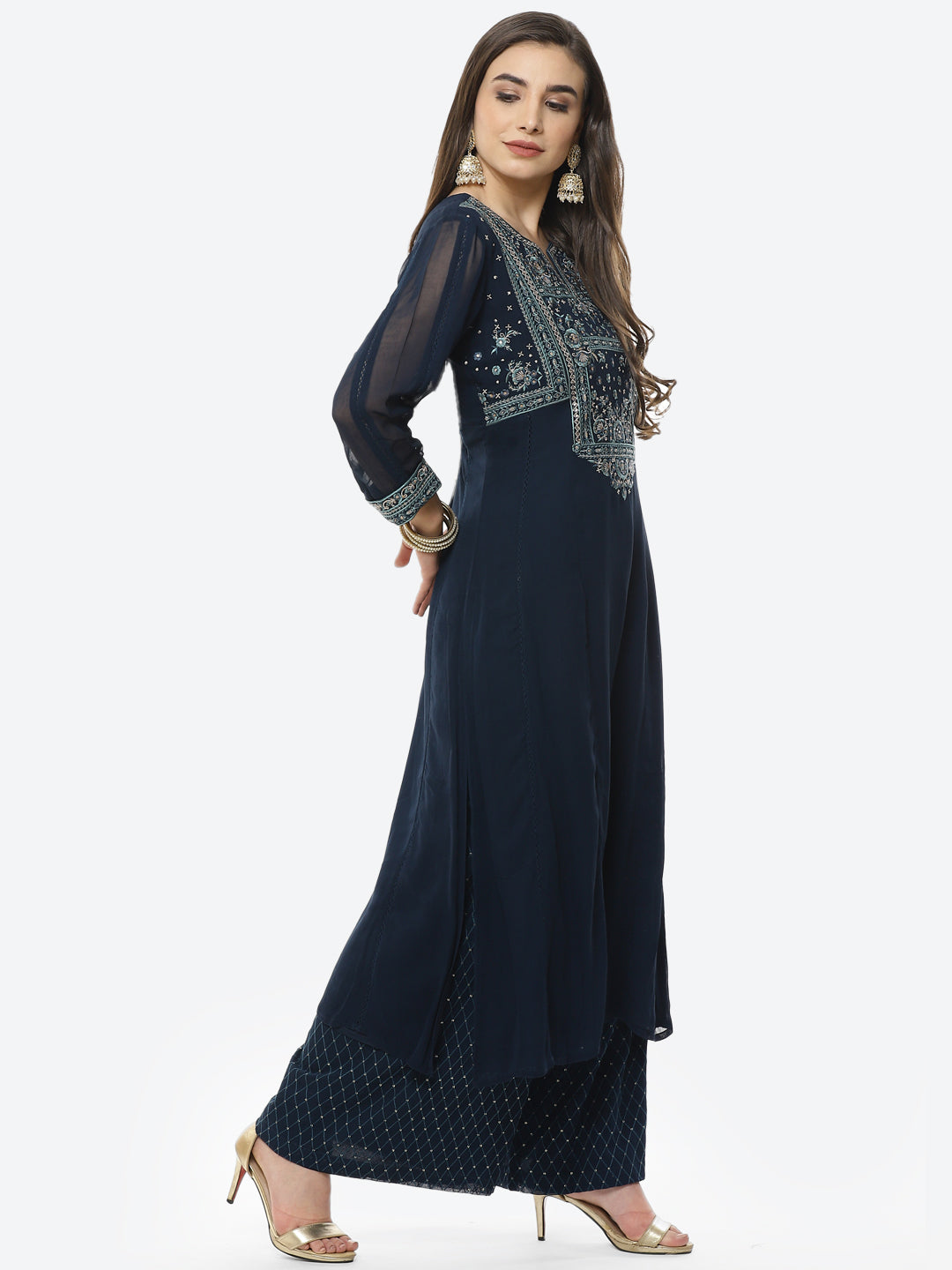 Embroidered Georgette Stitched Salwar Kameez With Net Dupatta