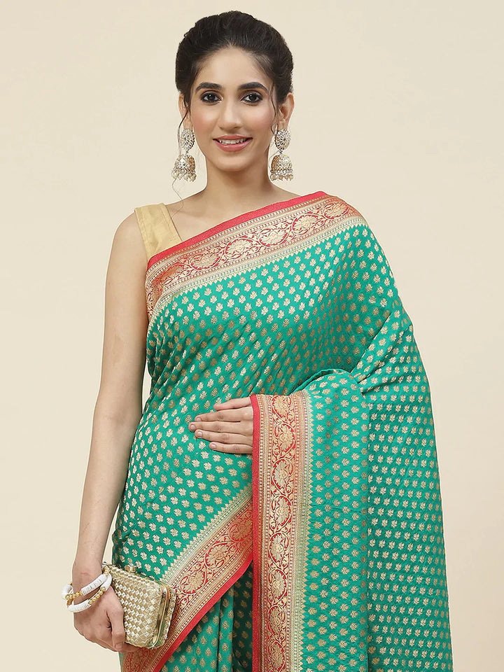 Zari Booti Crepe Plain Saree