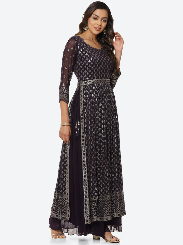 Resham Sequin Booti Georgette Kurta With Palazzo &amp; Dupatta