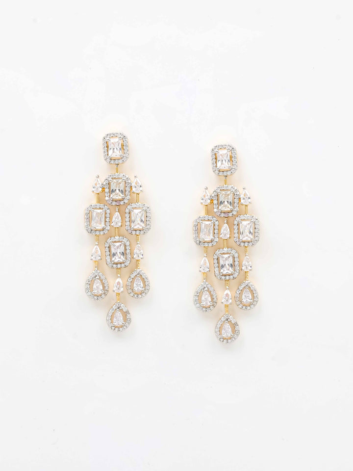 Golden White Stone Necklace With Earrings