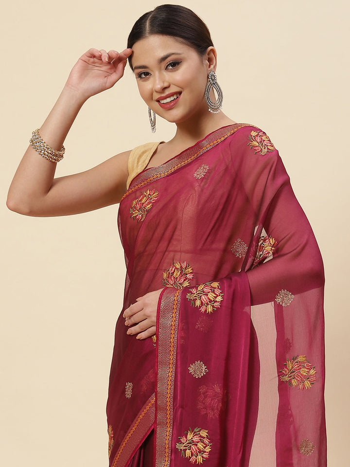 Resham Booti Chiffon Printed Saree