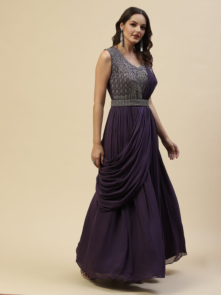 Resham Sequin Embroidered Georgette Kurta With Churidar &amp; Dupatta