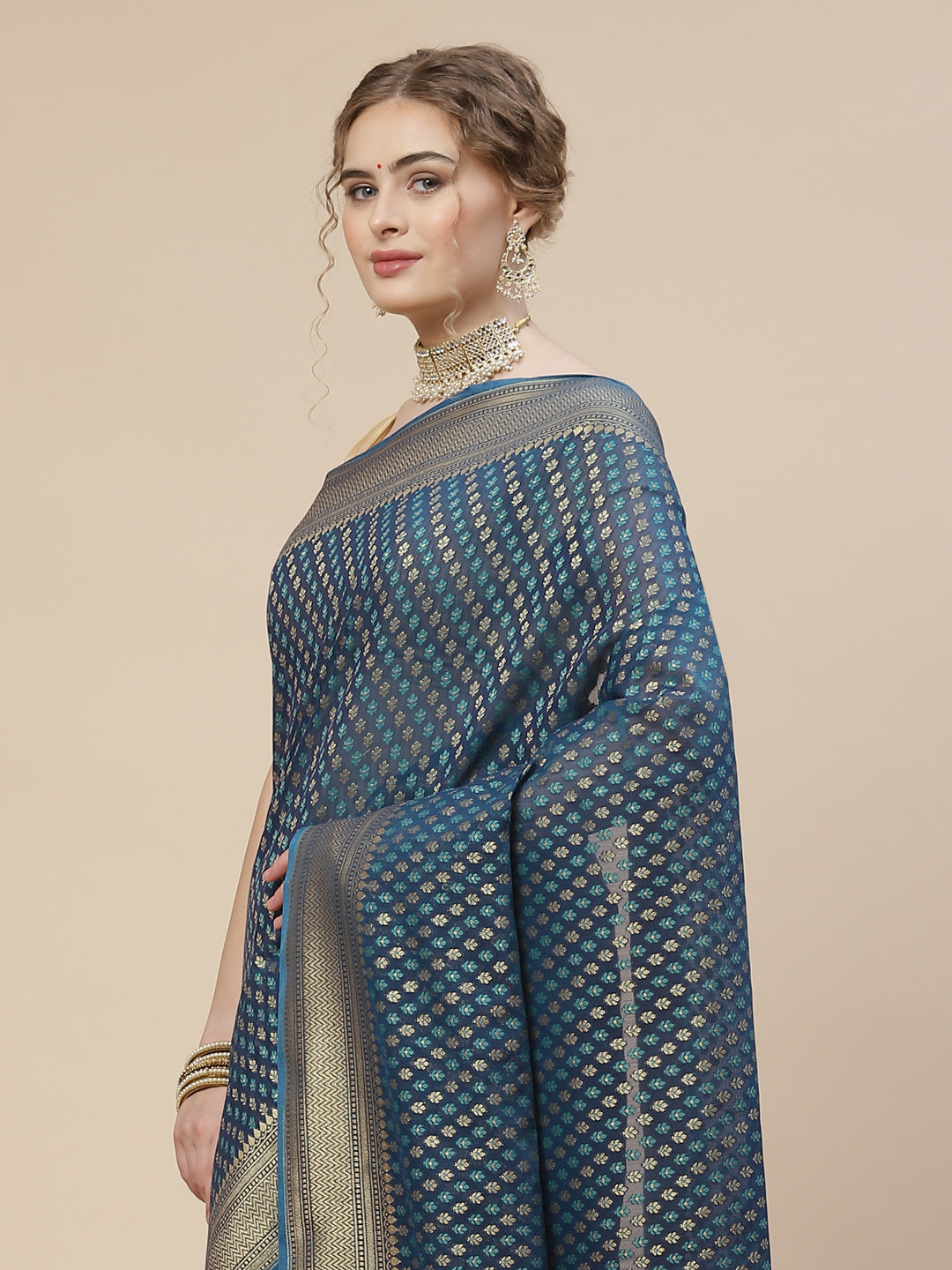 Zari Border Booti Cotton Woven Saree