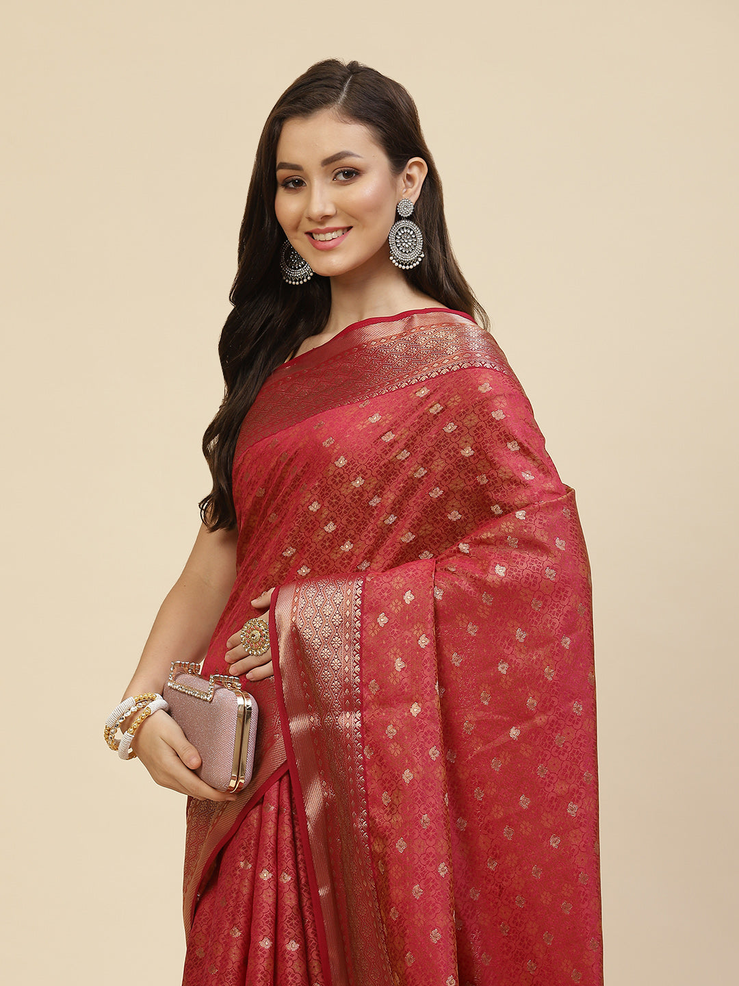 Zari Border Booti Linen Woven Saree