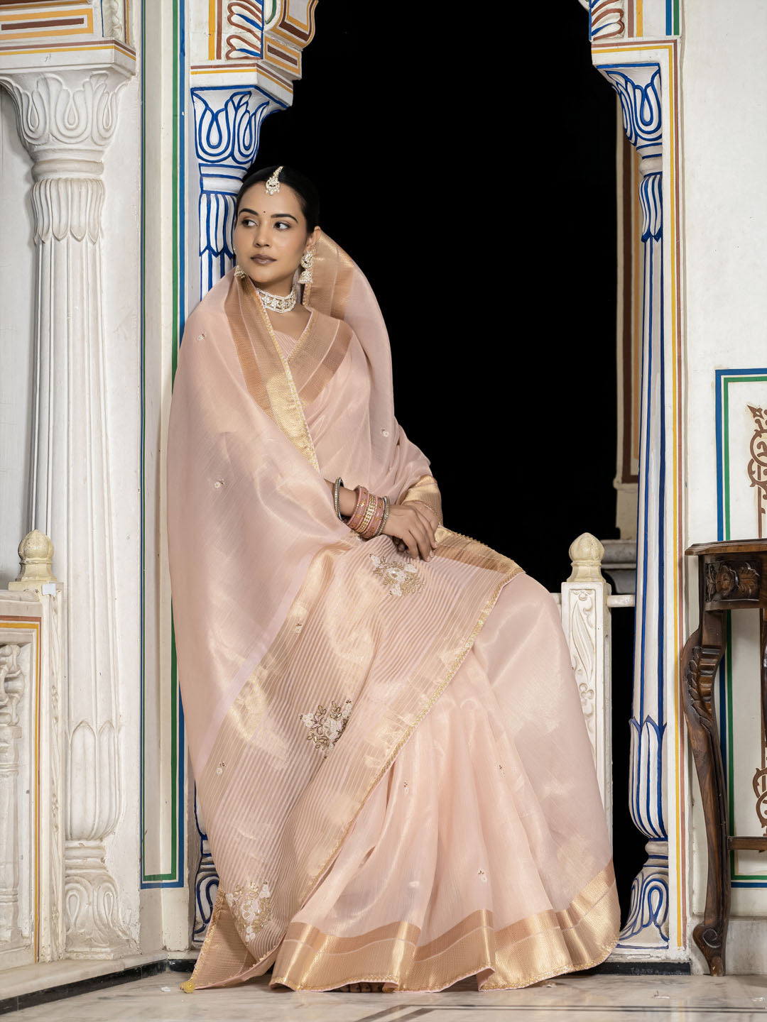 Embroidered Linen Blend Saree