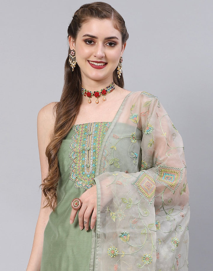 Chanderi Embroidered Suit Piece with fancy dupatta