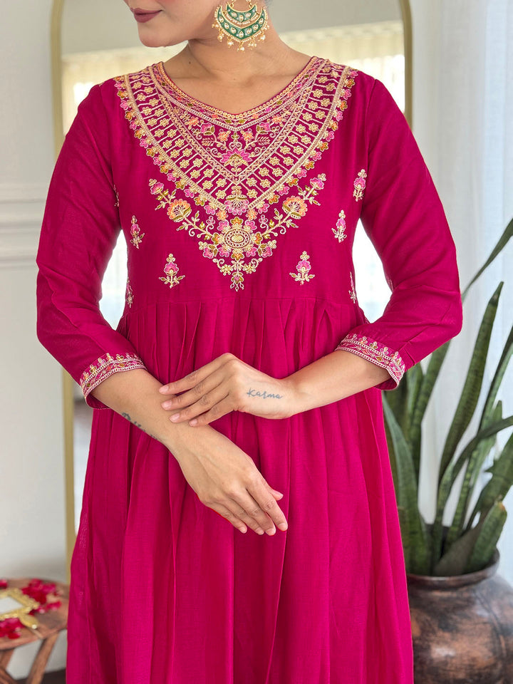 Embroidery Art Silk Kurta With Pants &amp; Dupatta