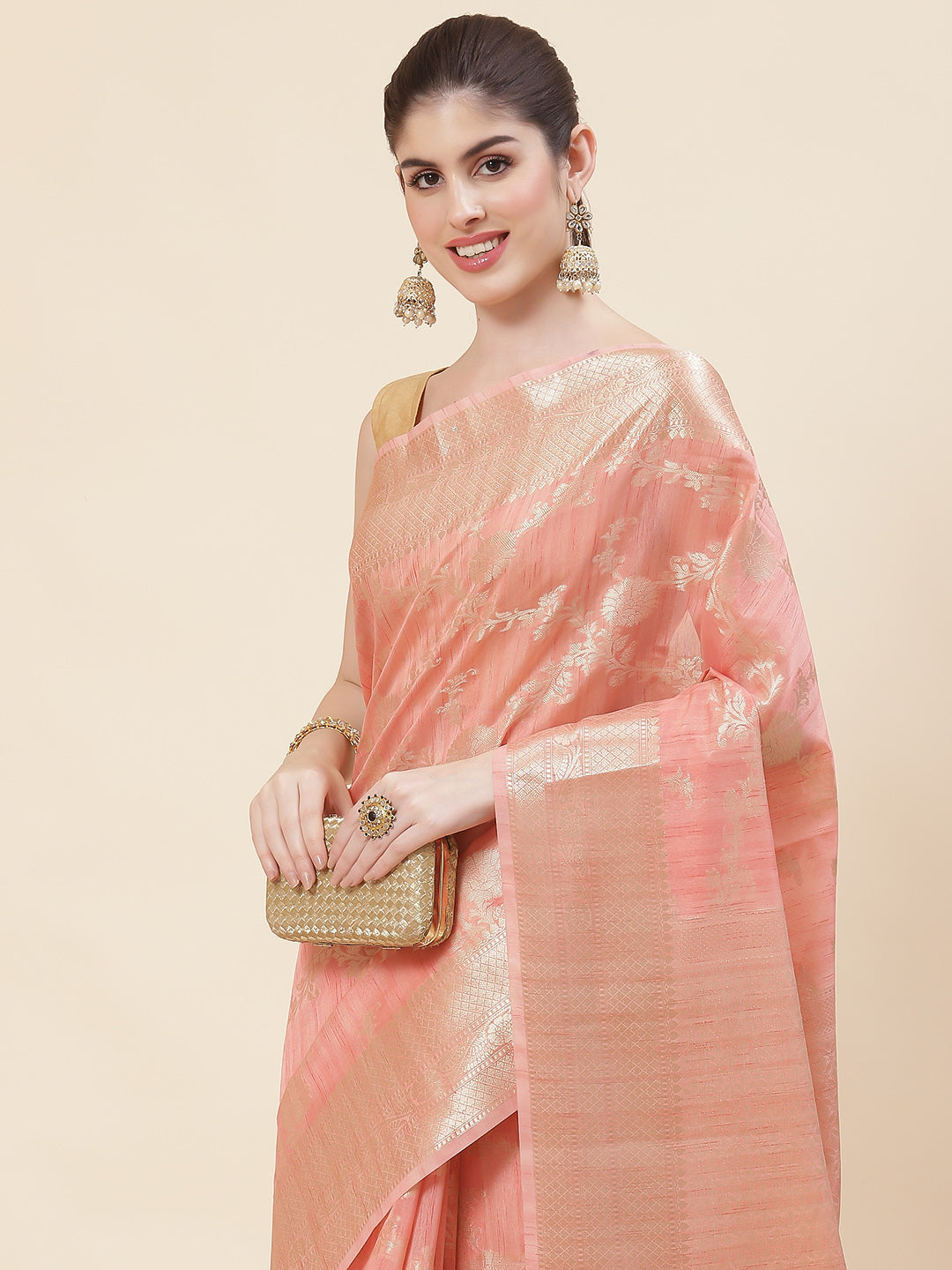 Floral Zari Jaal Cotton Woven Saree