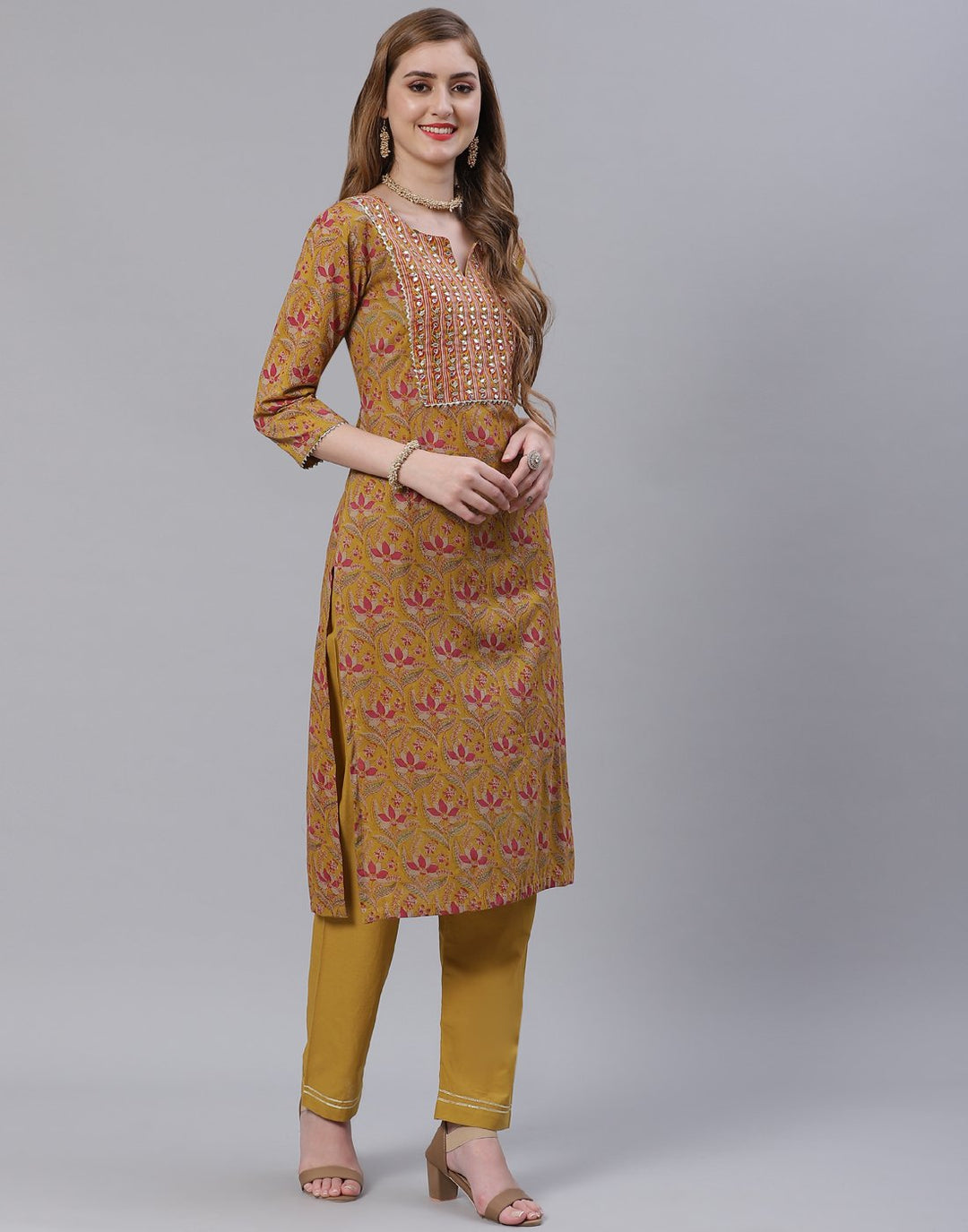 Printed Cotton Gota Trim Kurti Pant Set
