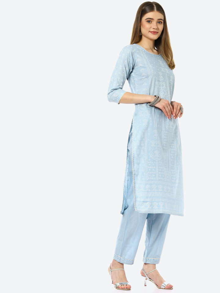 Bandhani Mirror Work Cotton Kurta With Pant &amp; Cotton Dupatta