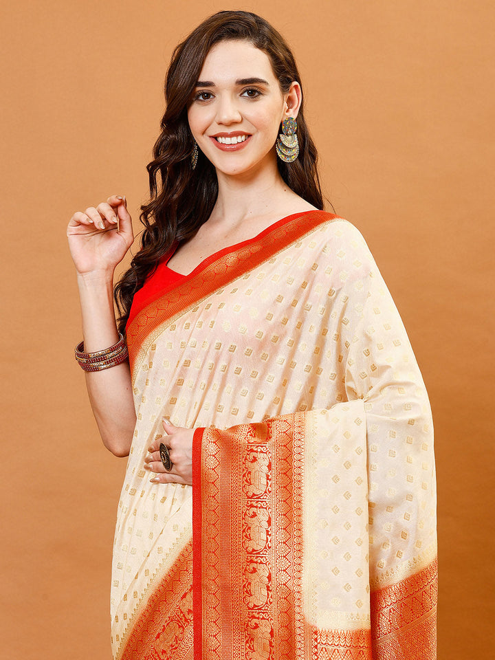 Zari Border Booti Handloom Woven Saree