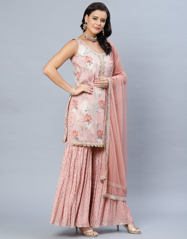 Embroidered Art Crepe Stitched Salwar Kameez With Dupatta